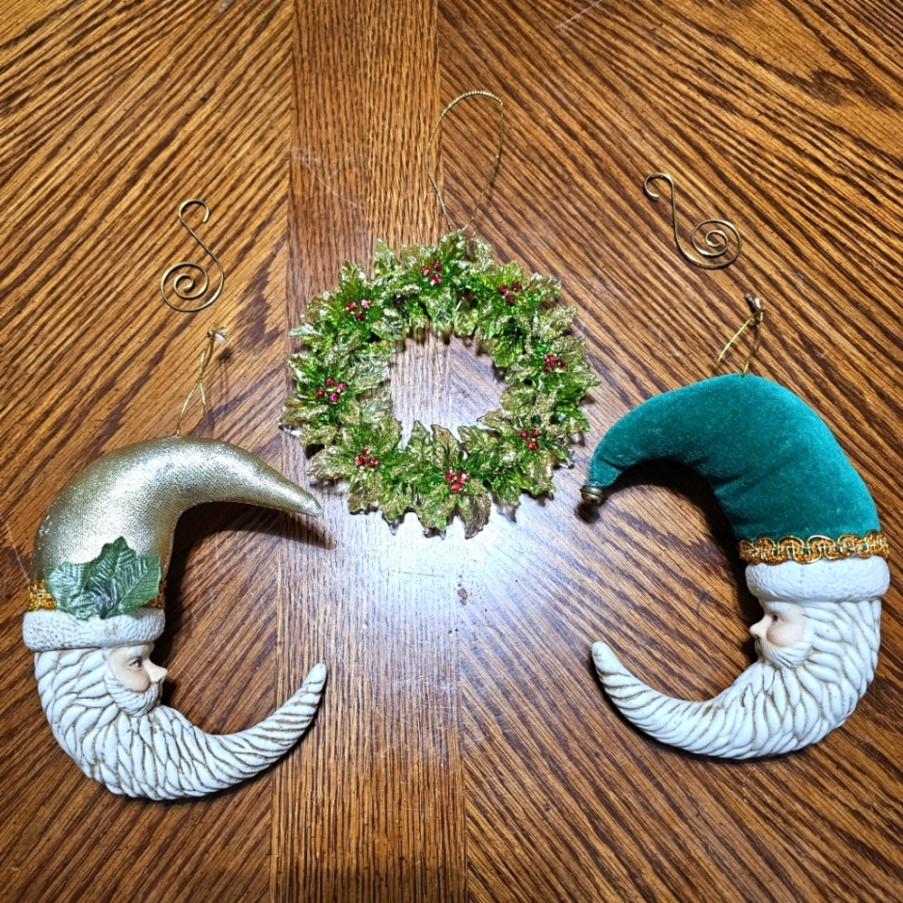 Moon Santa and Wreath Ornaments